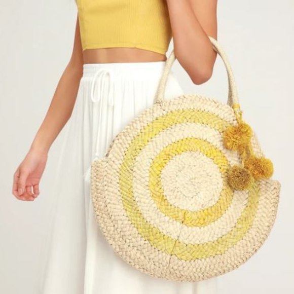 Lulus Handbags - NWT Lulu's Andos Woven Tote Pom Pom